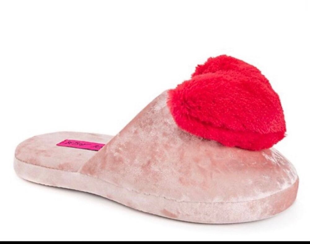 Betsey Johnson Red heart pink slippers shoes womens XL 11/12